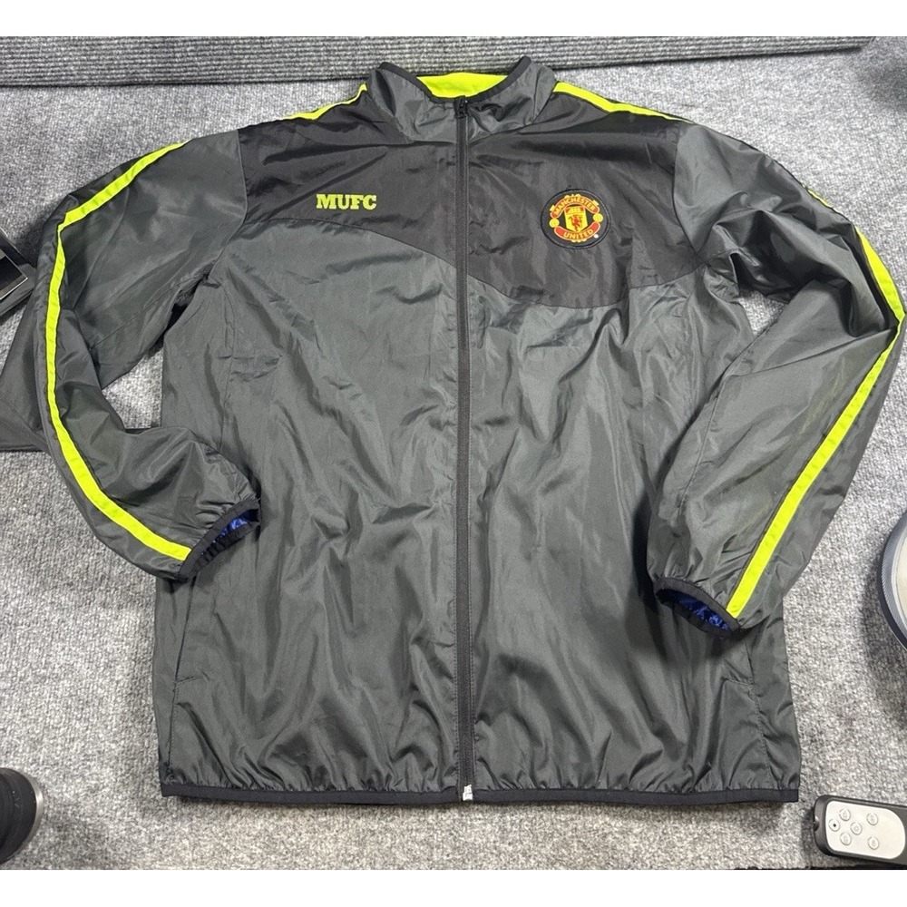 Manchester United Jacket Mens Large Black Soccer Football Zip Wind Track Warmup